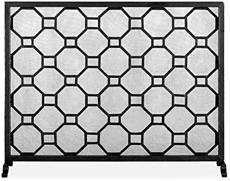 luckxuan Funkenschutzgitter Kamin-Screens-Schmiedeeisenrahmen mit Metall-Mesh-dekorativen zeitgenössischen freistehenden Spark-Guard, 39.4 W x 31.5 H x 7.9 D Funkenschutz (Color : Noir)
