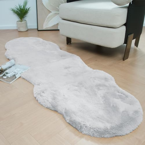 Latepis Grey Rugs for Bedroom 60 * 180cm Furry Runner Rug Faux Fur Washable Fluffy Rabbit Shag Rug for Living Room Throw Carpet Room Decor Sheepskin