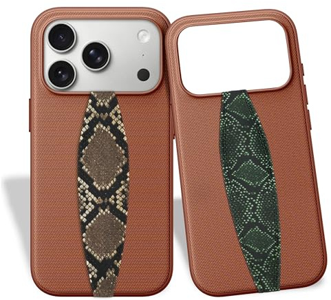 Switchbands Phone Grip Strap - Reversible Finger Holder for Phone Back, Customizable Anti-Slip Design, Wireless Charging Compatible Detachable Holder for iPhone - Brown & Green Snake Skin