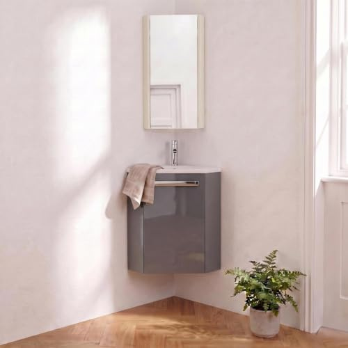 MOB-IN Ensemble Lave-Mains Angle Suspendu SKINO avec Robinet et Armoire d'angle