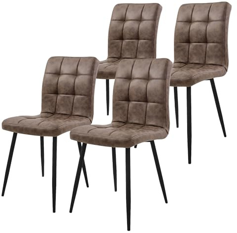 ML-Design matsalsstolar set om 4 bruna köksstolar med konstläderfodral vardagsrumsstolar med ryggstöd stoppade stolar med metallben ergonomiska stolar för matbord matsals- och köksstolar