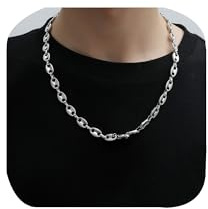 ZDIFDIC 8mm Coffee Beans Link Chain Necklace Stainless Steel Twisted Rope Chain for Men Women Hip Hop Rapper's Minimalist Chunky Puff Mariner Necklace 19, silver, KE-BH24-SS06