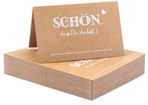 60 Stück Tischkarten Kraftpapier, Schön Dass Du Da Bist, 110x85mm Platzkarten Namenskarten Zum Selbst Beschriften, für Hochzeit Geburtstag Konfirmation Kommunion Goldene Hochzeit