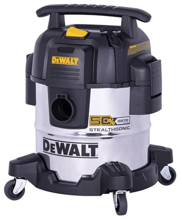 DEWALT 5 Gallon STEALTHSONIC Shop Vacuum Wet and Dry, Powerful Suction & Portable Shop Vac with Attachments, Ultra Quiet Wet Dry Vacuum for Home, Garage, Car, Workshop, Jobsite, DXV05S-QT, 4 Peak HP