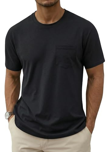 MAGNIVIT Men's Pocket T-Shirt Short Sleeve Cotton Casual Tee Black L