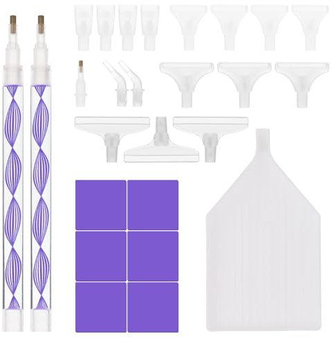 26pcs Diamond Point Drill Pen, Refillable Wax Pens Painting Tools for Quickly Pick up Beads Painting DIY (Purple)