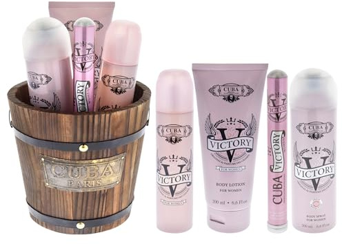 Cuba Victory by Cuba for Women, 4-teiliges Geschenkset, 180 ml, EDP-Spray, 300 ml EDP-Spray, 180 g Body Lotion