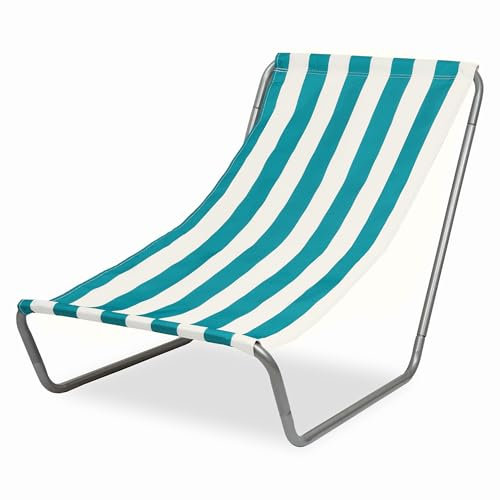 FEBE Sonnenliege Strandliege Liegestuhl Garteliege Blau/Beige Kompakter Strandstuhl mit Tragetasche für Garten Pool und kleinen Balkon Textilgewebe