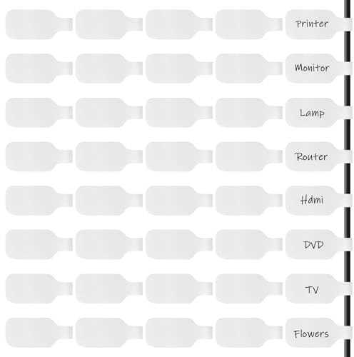 40 Pcs Reusable Cable Labels, Write-On Cord Tags, Small Labels Stickers for Wire Management Identification, Self-Adhesive Nylon Cable Markers for Electronics, Home Office (White)​