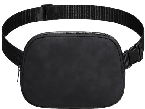 Ptwola Fanny Packs for Women Men, PU Zipper Everywhere Crossbody Belt Bag Small Mini Running Waist Packs with Adjustable Strap for Outdoors Workout Traveling Jogging Hiking Cycling (Black)