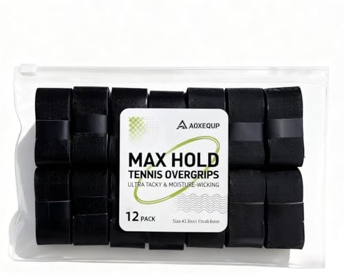 AOXEQUIP12 Pack Tennis Racket Grip Tape, Racket Grip Tape, Tennis Wrap Grip Tape,Grip Tape for Handles Fits Tennis/Badminton/Squash Rackets (Black)