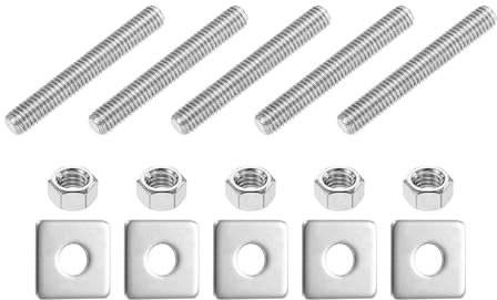 QUARKZMAN Barra Filettata Completa 3/8-16 UNC 5Pz Acciaio Inossidabile 304 Vite Lunga Filettata 70mm/2.8 Lunghezza Filettatura Destrorsa Con Rondelle Quadrate Per Montaggio Mobili