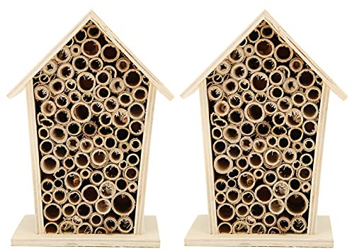 Tomotato 2pcs Wooden Bee House, Small Hanging Insects Nesting Box, Outdoor Bee Shelter Hotel Wood Habitat Box for Garden Yard Patio Decoration, 8x7x12cm