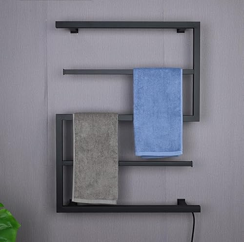 Scaldasalviette Elettrico Bagno Nero Opaco, Termoarredo Elettrico da Parete con Interruttore a LED Risparmio Energetico Termoarredo Portasciugamani Riscaldato Elettrico Temperatura Costante