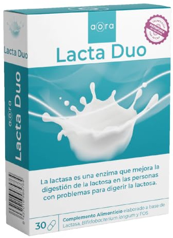 AORA LACTA DUO – 30 cápsulas – Enzima lactasa con tecnología de liberación dual para digestión de lactosa, ayuda a reducir hinchazón, gases y malestar digestivo.