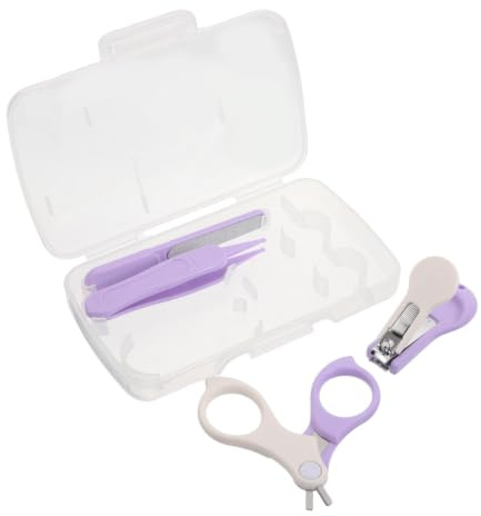 HINTRMENT Kit de Cortaúñas para Bebés Diseño Seguro, Acero Inoxidable y Estuche Compacto para Uso en Casa y Viajes, Incluye Lijadora, Tijeras y Pinzas Púrpura