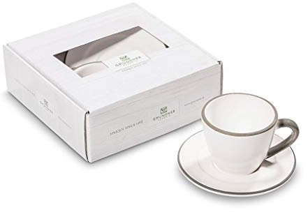 GMUNDNER KERAMIK Espresso for you Gourmet Geschirrset Grauer Rand Geschirr, handgemacht in Österreich