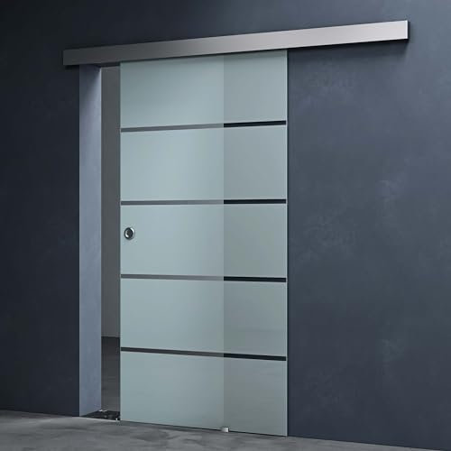 Mai & Mai Porta Scorrevole in Vetro 102.5x215cm, Porta Scorrevole Interna in Vetro Satinato 8mm in 5 Strisce con Binario e Maniglia Rotonda per Bagno Cucina Studio Ufficio, Amalfi TS11H-1025 MSMG