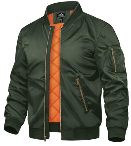 TACVASEN Herren Winddicht Bomberjacke Sportjacke Sweat Blouson Freizeitjacken Übergangsjacke mit Reißverschluss (3XL, Armeegrün)