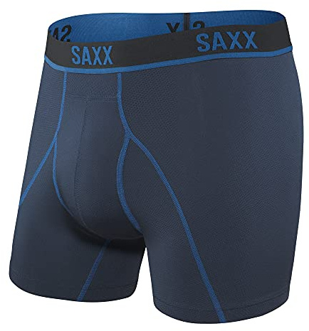 SAXX Men's Underwear - KINETIC Light-Compression Mesh Boxer Briefs with Built-in Pouch Support – Semi-Compression Underwear for Men,Navy/City Blue,Small