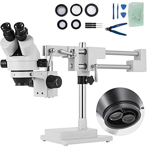 VEVOR Stereomikroskop 3,5X-90X simulerad fokal trinokulär zoom 360 grader roterande trinokulärt stereo mikroskop dubbel arm stativ laboratorium mikroskop video
