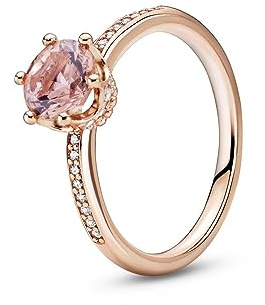 Pandora Signature Bague Couronne scintillante rose en métal plaqué or rose 14 carats avec cristal rose poudré et zircones cubiques transparentes