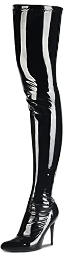 CAMSSOO Women's Patent Leather PU Thigh High Boots Pointy Toe Side Zippe Fashion Comfy Sexy Stiletto High Heel Over The Knee Boots Black Patent Leather PU Size US11 EU43