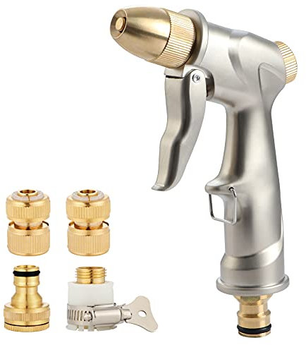 Fippy Pistolet d'arrosage de Jardin Haute Pression Pistolet de Pulvérisation de Jardin en Métal avec 4 Connecteurs en Laiton, pour Lavage de Voiture, Arrosage de Plantes