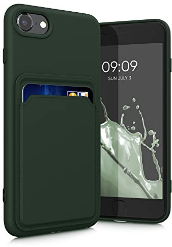 kwmobile fodral kompatibelt med Apple iPhone SE (2022)/iPhone SE (2020)/iPhone 8/iPhone 7 fodral – TPU-telefonfodral med kreditkortshållare – mörkgrön