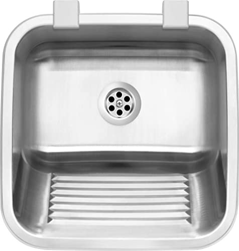 VBChome Évier en fonte 45 x 45 x 20 cm - Bac à laver en acier inoxydable - Instruction de selle - Écoulement de lavabo pour commerce, buanderie, jardin - Pratique et facile à monter