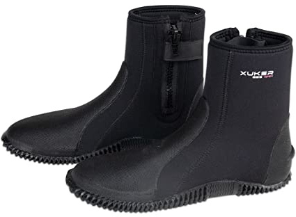 XUKER Premium Neoprene Diving Boots, 3mm Water Shoes Glued Blind Stitched Wetsuit Booties Adult Men Women with Anti-Slip Rubber Sole Side Zipper for Water Sports Snorkeling Surfing Swimming Canoeing