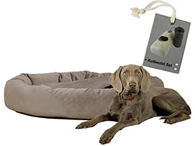 Rohrschneider Hundekissen Kuschelhöhle Denver Samt S-M-L mit Hundekotbeutelset (L, Taupe)