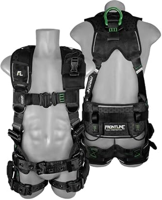 FRONTLINE FALL PROTECTION 250CTB Elite™ Construction Harness | Aluminum Hardware | Suspension Trauma Straps | Reflective Trim| Perforated Pads| OSHA&ANSI (Size:M/L)