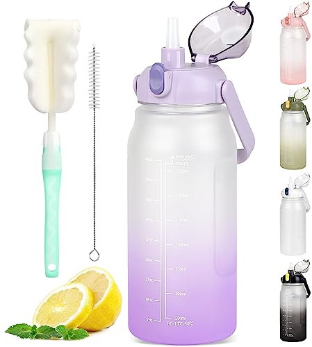 GXCROR Gourde Grande Bouteille d'eau de 2L Avec Marqueur de Temps et Paille - Restez Hydraté Avec Notre Grande Bouteille d'eau