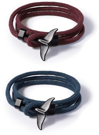 2PCS Paracord Bracelet Friendship Mens Bracelets Rope Surfer Wristband | Whales Tail Bracelet for Men Women Nautical Mens Rope Bracelets Nylon Adjustable Waterproof Bracelet Burgundy Color Navy Blue