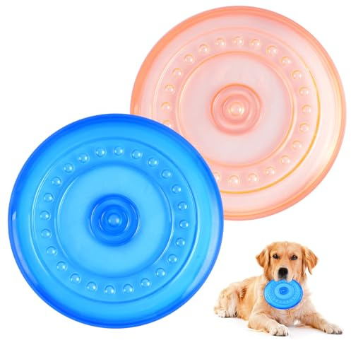 Necdeol 2 Stück Dog Flying Disc, 18.5 cm Hundefrisbee aus Natürlichem Kautschuk, Hunde Frisbee für Land und Wasser, Hunde Scheiben für Hundetraining, Fangen, Spielen (Blau + Orange)