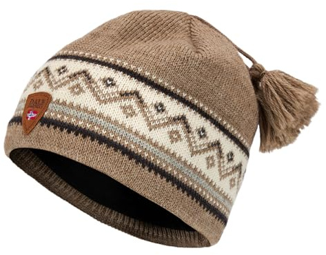 Dale of Norway Vail Unisex Hat - 100% Lightweight Wool Hat - Winter Hats for Men - Winter Hats for Women - Unisex Wool Beanie (Mountainstone Offwhite Coffee)