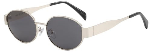 Dollger Retro Oval Polarisiert Sonnenbrille Damen Herren Metal Trendy Classic Mode-Sonnenbrillen UV400 Schutz,Silberner Rahmen Grau
