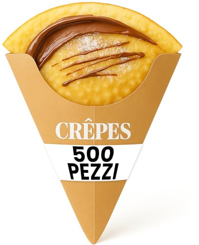 G.M. DISTRIBUZIONE 500 Porta Crepes a Tasca Color Marroncino con Scritte Decorative, Biodegradabile e Compostabile, Ideale per L'asporto di Crepes Dolci e Salate