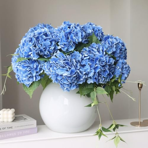 grtefhu 4 st 53 cm falska mörkblå hortensior konstgjorda blommor, äkta beröring siden hortensia blommor med stjälkar för brud bröllop bukett fest heminredning