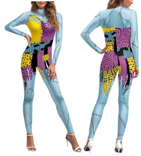 IVLZTIH Christmas Sally Costume Women Movie Halloween Cosplay Bodysuit 3D Print Dress (A, L)