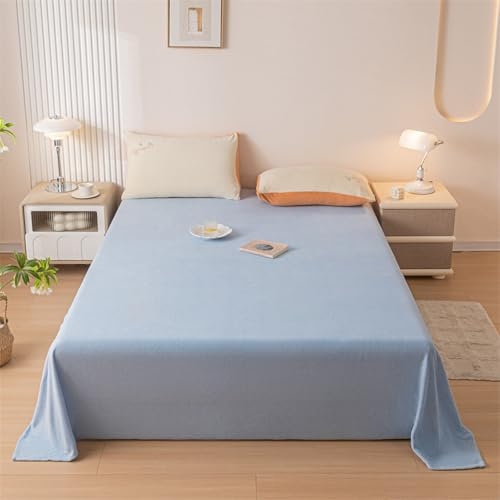 HAIBA Flanell Bettlaken ohne Gummizug 120x230cm hellblau Flauschige Betttuch Winter Warme Cashmere Glatte Bettlaken