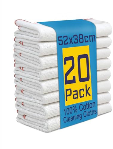 Symphony Jumbo Dish Cloths for Washing Up 20 Pack, Kitchen Cleaning Cloth, Tea Towels for Kitchen, Extra Large Dish Cloths for Washing Up, Highly Absorbent White (52X38Cm)