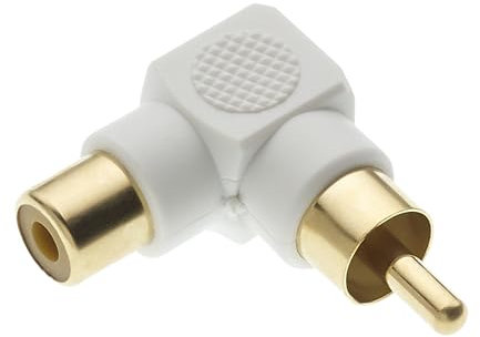 RCA Adaptor 90 Degree, Male to Female connector (pack of 3) Right Angle Phono Adapter Elbow Connectors, Gold Plated for Stereo Audio or AV Video (White)