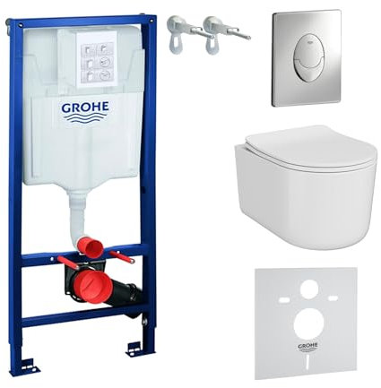 LAVITA Ensemble WC Giant II avec élément mural Solido Start + lavita mural Giant II blanc sans bord + siège de toilette avec système d'abaissement automatique + bouton chromé - Kit complet encastré