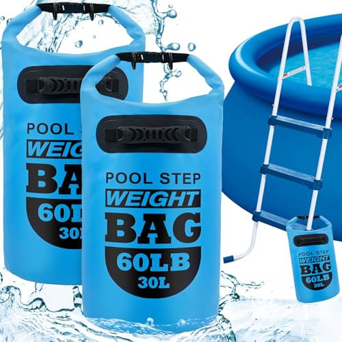 2Pcs 30L Pool Ladder Weights Bags with Sturdy Handle, 60LB Waterproof Pool Step Weights Sand Bags, Adjustable Straps for In-Ground & Above Ground Pools, Tent, Kayaking