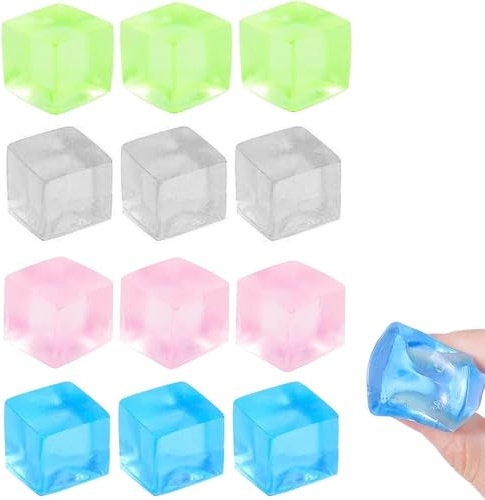 12 Pcs Squishy Cube, Transparent Mini Jelly Cube Fidget Toys, Small Stress Relief Toys, Elastic and Smooth Squishy Cubes for Reducing Anxiety and Enhancing Focus, Cute and Fun Design