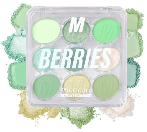 Teekerwang 9-Color Shimmer Matte Eyeshadow Palette - Highly Pigmented Light Green, Dark Green, Blue Eyeshadow - Blendable, Shiny Matte Makeup Powder Palette. (Green)
