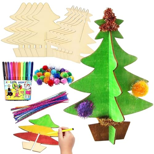 Lot de 10 décorations de Noël en bois 3D - Décoration de Noël - Pendentifs en bois à peindre - Figurines en bois de Noël - Kit de bricolage - Arbre de Noël en bois pour bricolage - Décoration d'arbre