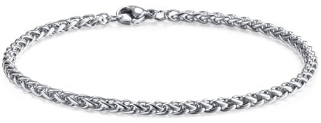 Bracciale da uomo in acciaio inox sottile – Bracciale da uomo colore argento catena a maglia barbazzale cubana, intrecciata, ro, catena per uomini e ragazzi, 18-21cm, Acciaio inossidabile, Nessuna